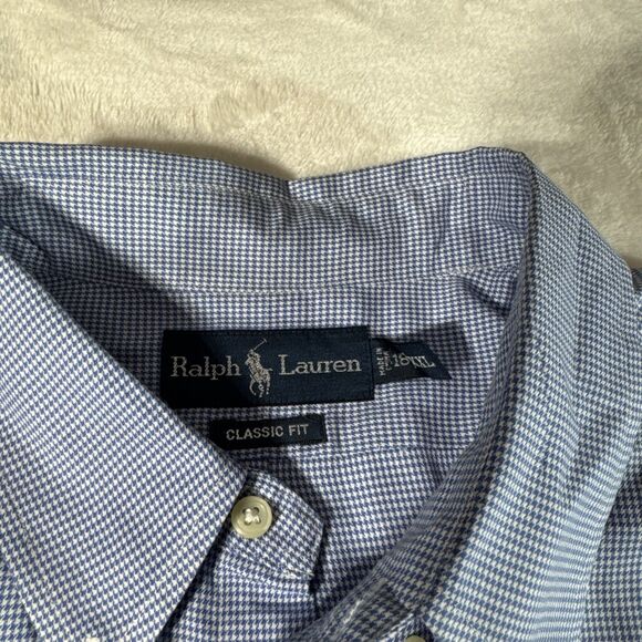 Polo Ralph Lauren Shirt Men's XXL Blue Classic Fit Houndstooth Luxury Preppy - Picture 3 of 11